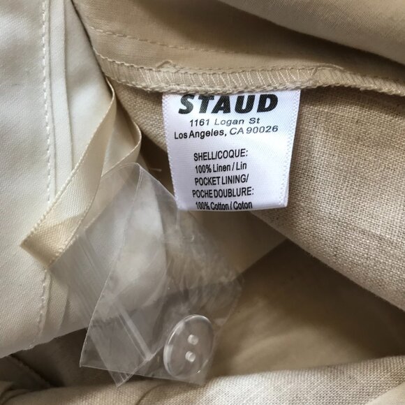 STAUD Cruz Linen Pleated Bermuda Shorts Womens 8 Natural Tan High Rise Beige - Picture 9 of 13